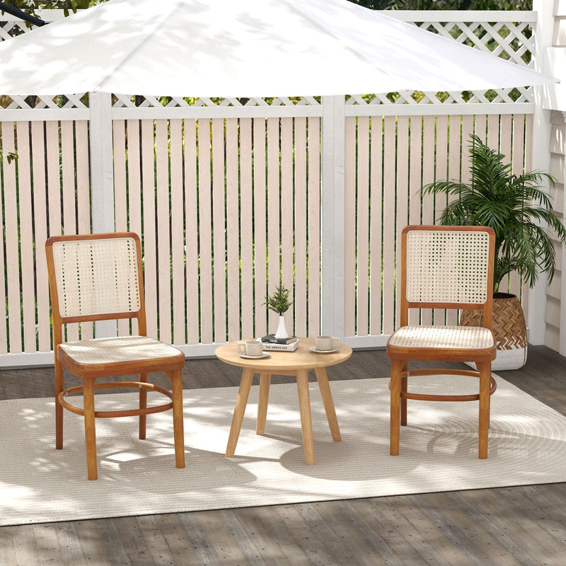 Set of 2 Boho Dining Chairs Rattan with Teak Wood Structure and Footrests