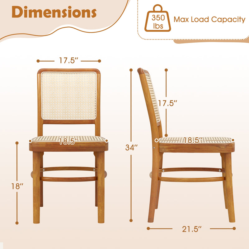 Set of 2 Boho Dining Chairs Rattan with Teak Wood Structure and Footrests