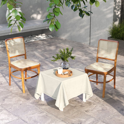 Set of 2 Boho Dining Chairs Rattan with Teak Wood Structure and Footrests