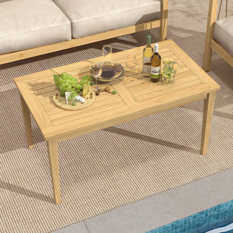 20 Inch x 35.5 Inch Outdoor Teak Wood Coffee Table with Slatted Tabletop for Balcony