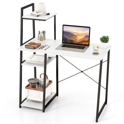 Compact Computer Desk Workstation with 4 Tier Shelves for Home and Office-White