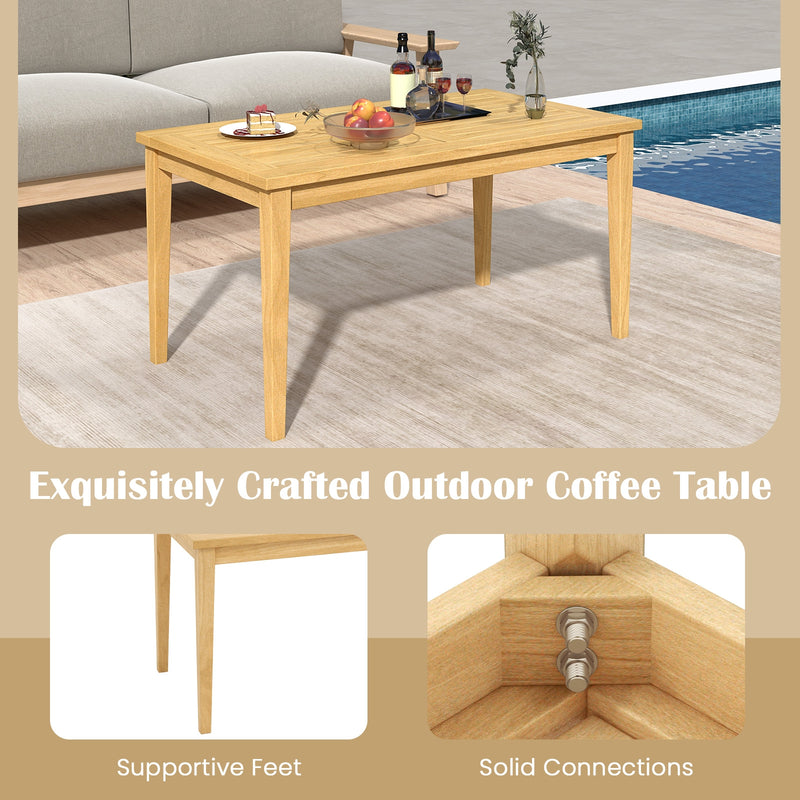 20 Inch x 35.5 Inch Outdoor Teak Wood Coffee Table with Slatted Tabletop for Balcony