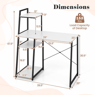 Compact Computer Desk Workstation with 4 Tier Shelves for Home and Office-White