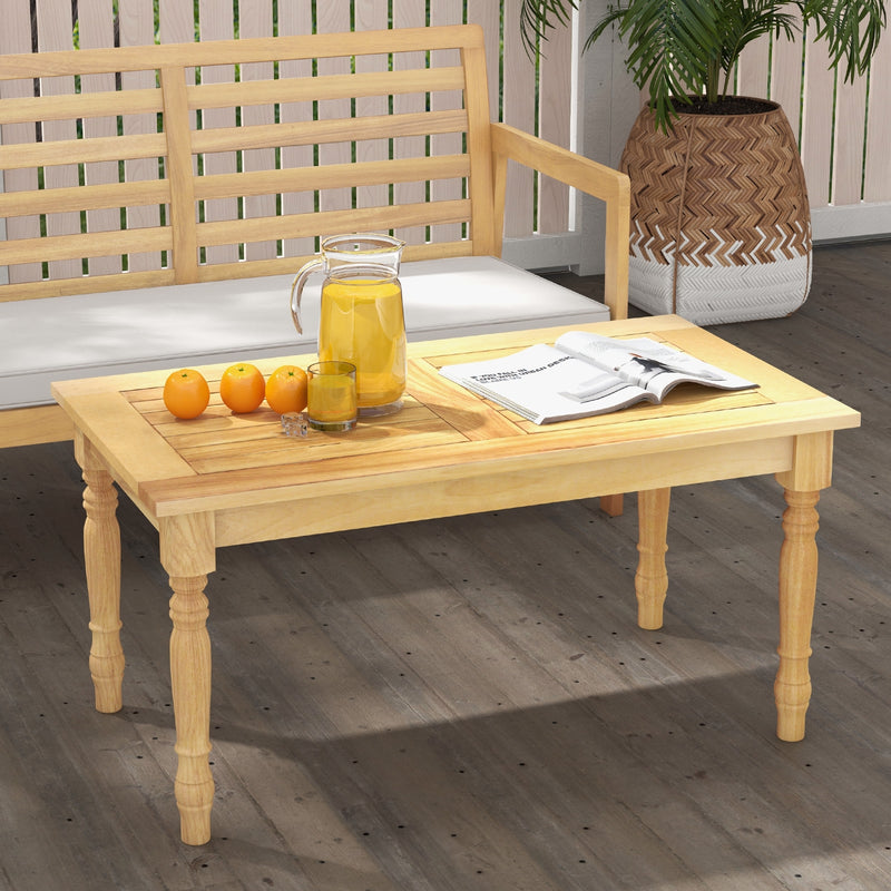 Patio Coffee Table with Solid Teak Wood Structure and Slatted Tabletop