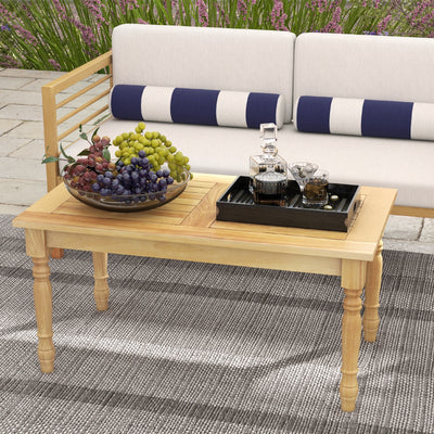 Patio Coffee Table with Solid Teak Wood Structure and Slatted Tabletop