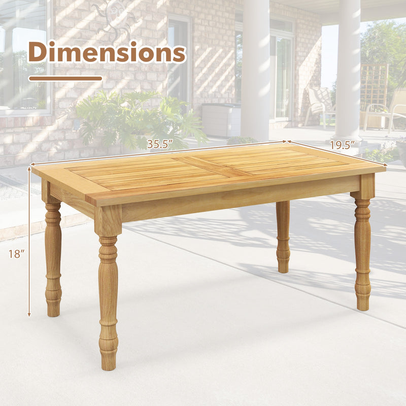 Patio Coffee Table with Solid Teak Wood Structure and Slatted Tabletop