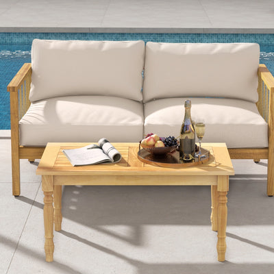 Patio Coffee Table with Solid Teak Wood Structure and Slatted Tabletop