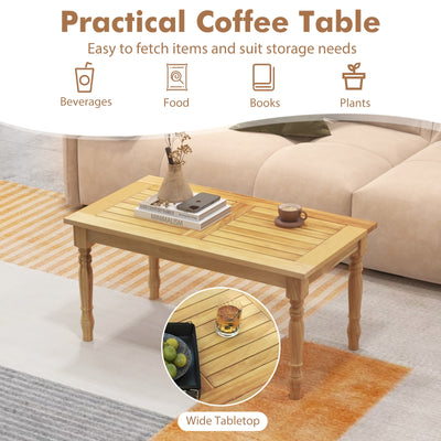 Patio Coffee Table with Solid Teak Wood Structure and Slatted Tabletop