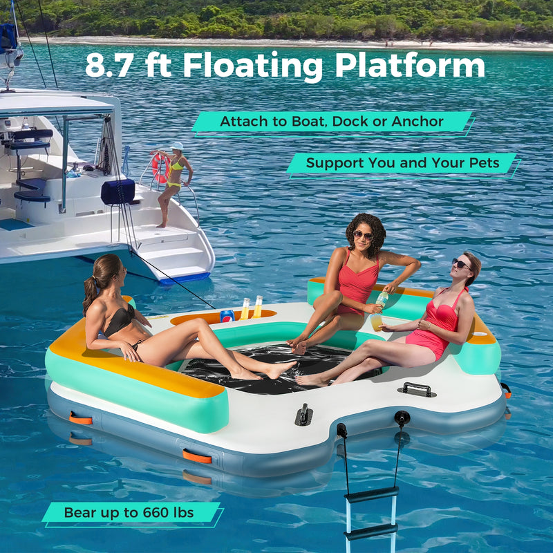 8.7 Feet Inflatable Floating Dock with Detachable Ladder and Mesh Swim Lounge