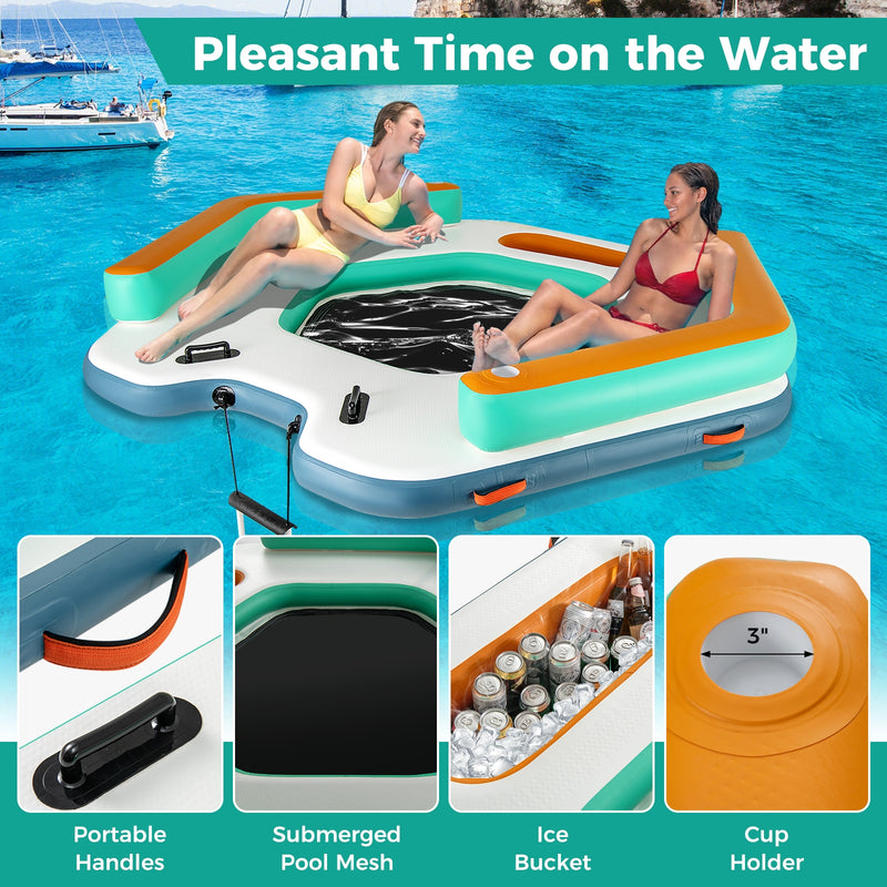 8.7 Feet Inflatable Floating Dock with Detachable Ladder and Mesh Swim Lounge