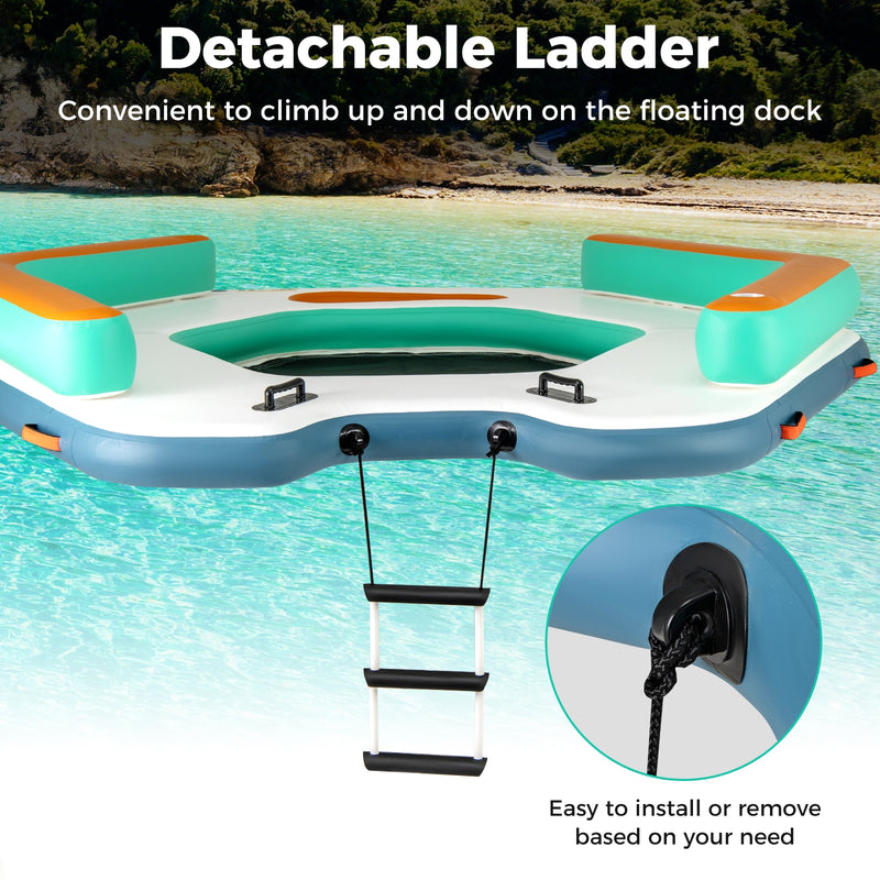 8.7 Feet Inflatable Floating Dock with Detachable Ladder and Mesh Swim Lounge