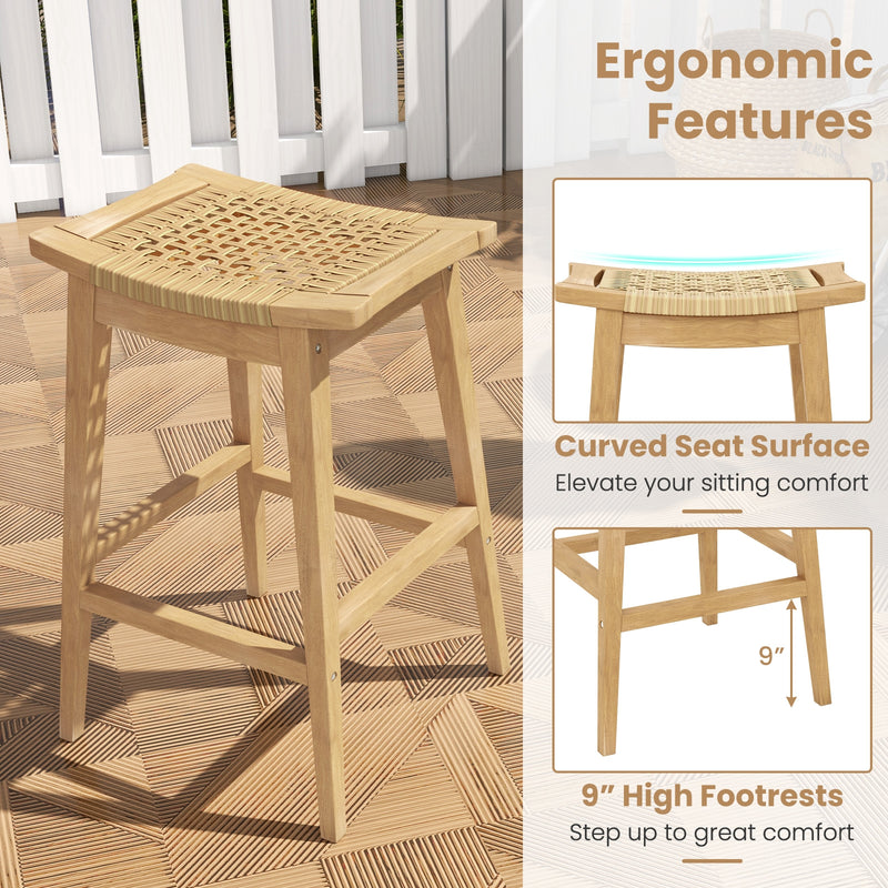 29 Inch Patio Rattan Barstool with Footrest and Saddle Seat