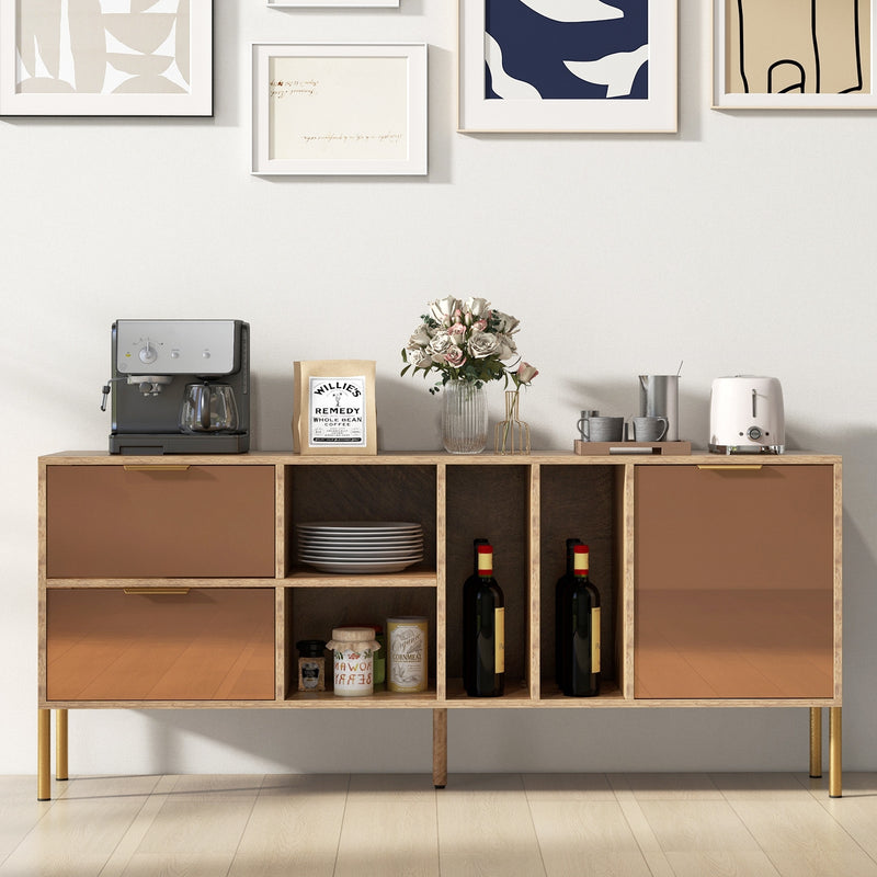 Mirrored Buffet Cabinet with 2 Drawers and 1 Door for Living Room-Natural