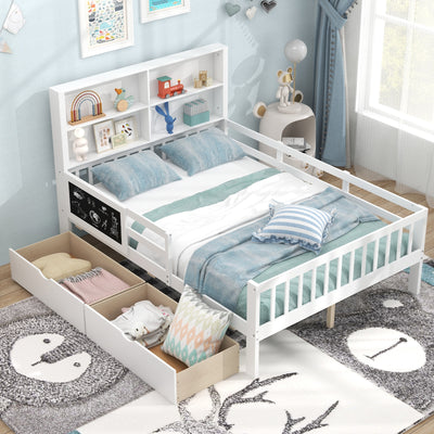 Twin/Full Size Bed Frame with 2 Drawers and Bookcase for Boys and Girls-Full Size