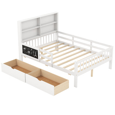 Twin/Full Size Bed Frame with 2 Drawers and Bookcase for Boys and Girls-Full Size