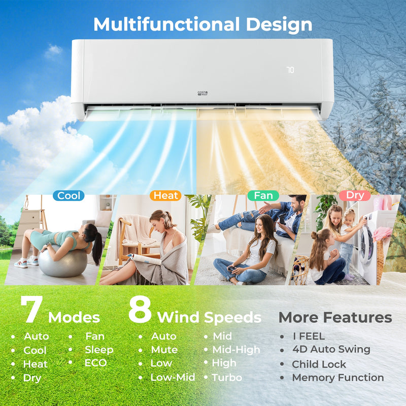 36000 BTU 4 Zone 21.5 SEER2 Mini Split AC with Heat Pump-9K + 9K + 9K + 9K