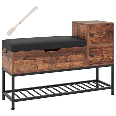 Entryway Bench with Flip Top Box and 2 Door Cabinets for Entryway-Rustic Brown