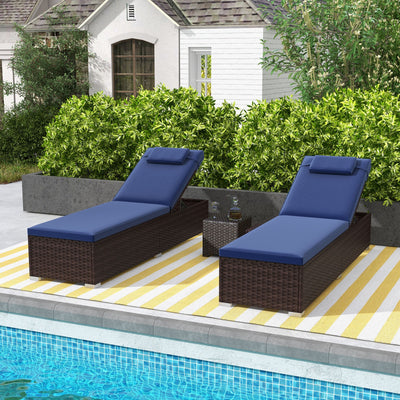 Outdoor PE RattanChaise Lounge with 6-level Backrest-Navy