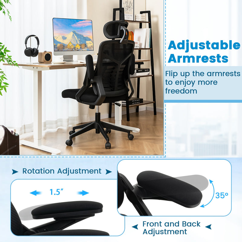 Ergonomic Mesh Office Chair with Lumbar Support and Rocking Function-Black