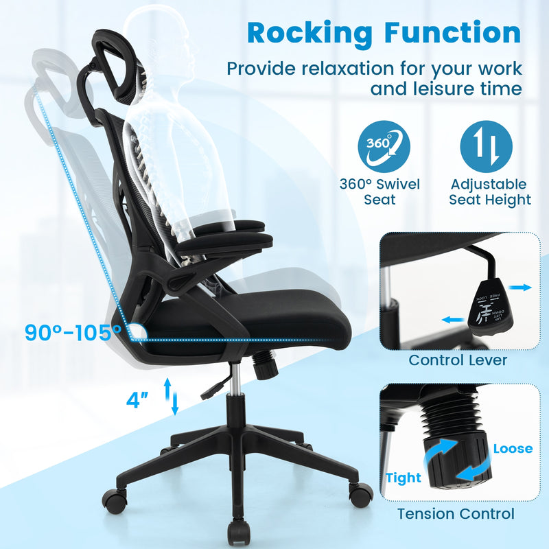 Ergonomic Mesh Office Chair with Lumbar Support and Rocking Function-Black