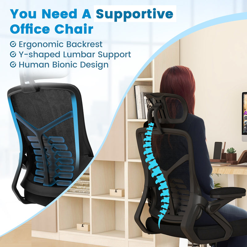 Ergonomic Mesh Office Chair with Lumbar Support and Rocking Function-Black