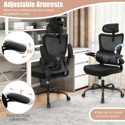 Mesh Office Chair with Adaptive Lumbar Support  Flip-up Armrests  Reclining Backrest-Black