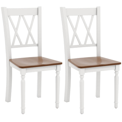 Set of 2 Wooden Farmhouse Kitchen Chairs with Rubber Wood Seat-2 Pieces