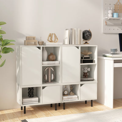 Stackable Bookcase with Adjustable Shelf and Cubes-White