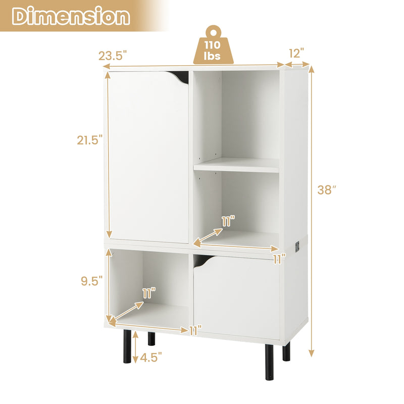 Stackable Bookcase with Adjustable Shelf and Cubes-White