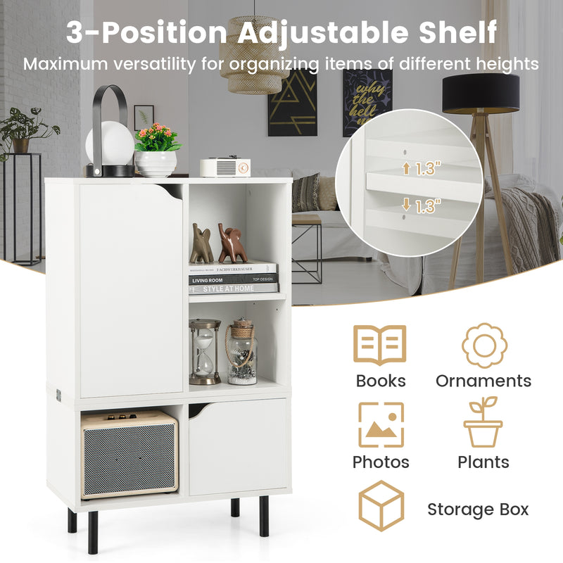 Stackable Bookcase with Adjustable Shelf and Cubes-White