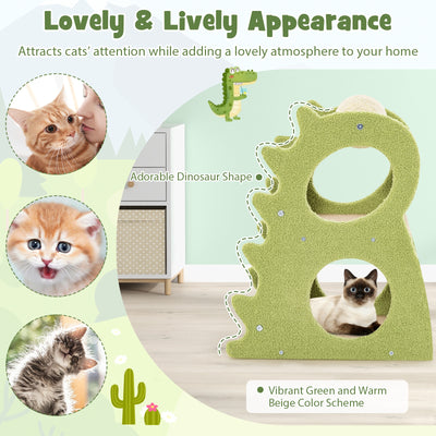 2-Tier Modern Cat Tree for Indoor Cats with Rotatable Sisal Scratching Ball-Green