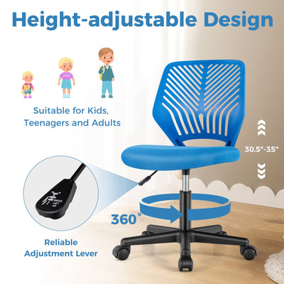 Height-adjustable Ergonomic Kids Desk Chair with Universal Casters-Blue