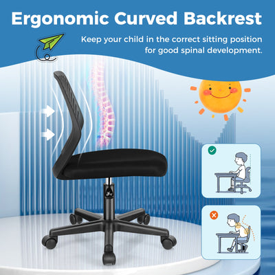 Height-adjustable Ergonomic Kids Desk Chair with Universal Casters-Black