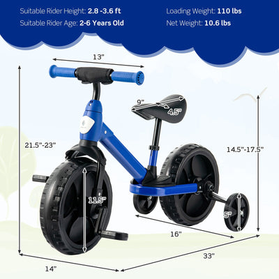 4-in-1 Kids Training Bike Toddler Tricycle with Training Wheels and  Pedals-Blue