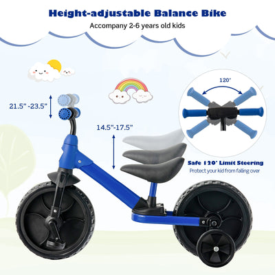 4-in-1 Kids Training Bike Toddler Tricycle with Training Wheels and  Pedals-Blue