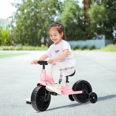 4-in-1 Kids Training Bike Toddler Tricycle with Training Wheels and  Pedals-Pink