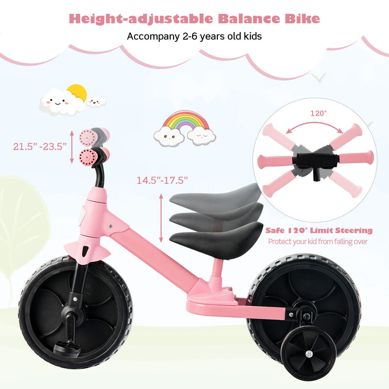 4-in-1 Kids Training Bike Toddler Tricycle with Training Wheels and  Pedals-Pink