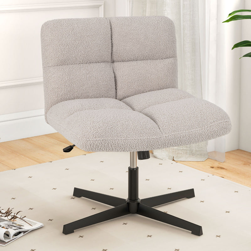 Office Armless Chair Cross Legged with Imitation Lamb Fleece and Adjustable Height-Gray