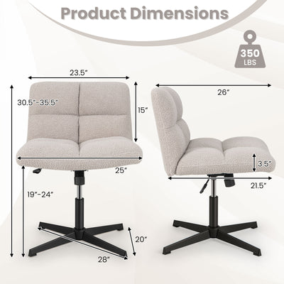 Office Armless Chair Cross Legged with Imitation Lamb Fleece and Adjustable Height-Gray