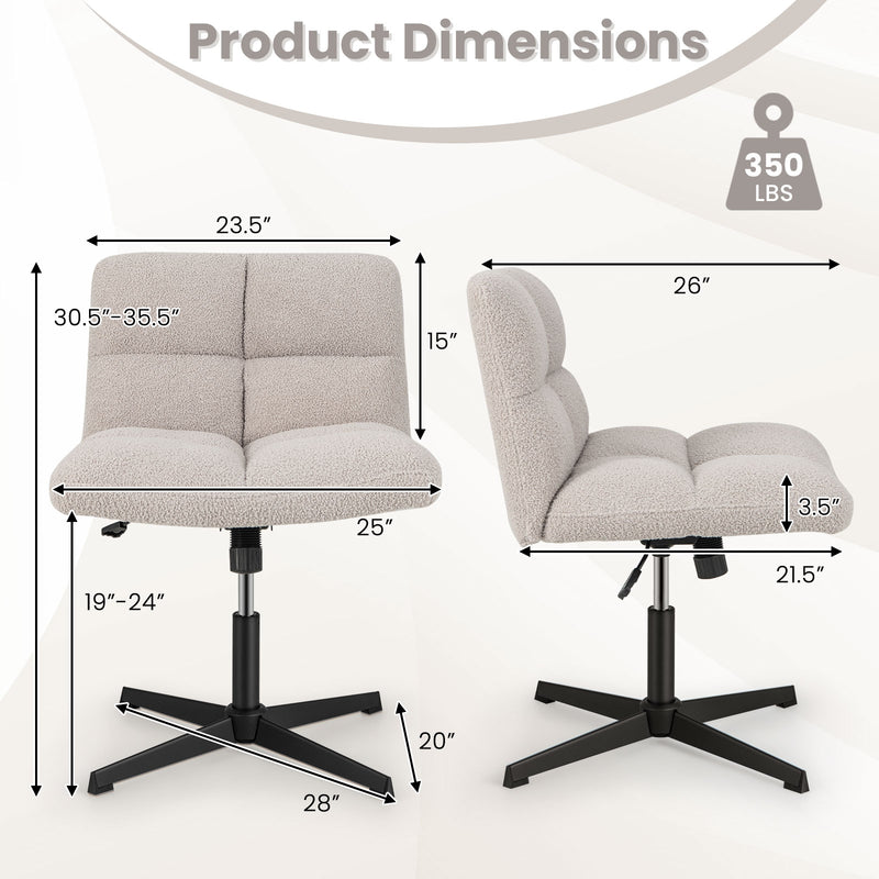 Office Armless Chair Cross Legged with Imitation Lamb Fleece and Adjustable Height-Gray