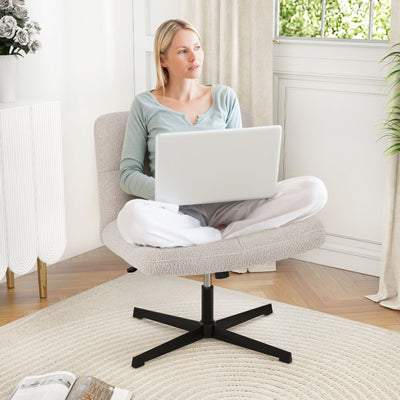 Office Armless Chair Cross Legged with Imitation Lamb Fleece and Adjustable Height-Gray