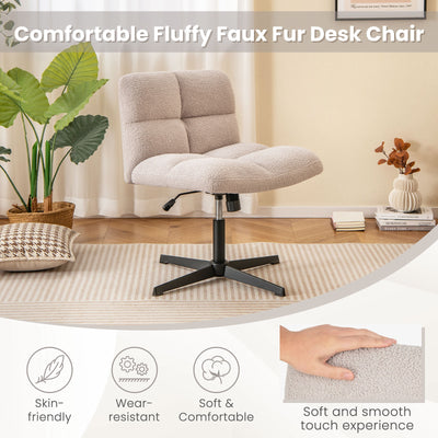 Office Armless Chair Cross Legged with Imitation Lamb Fleece and Adjustable Height-Gray