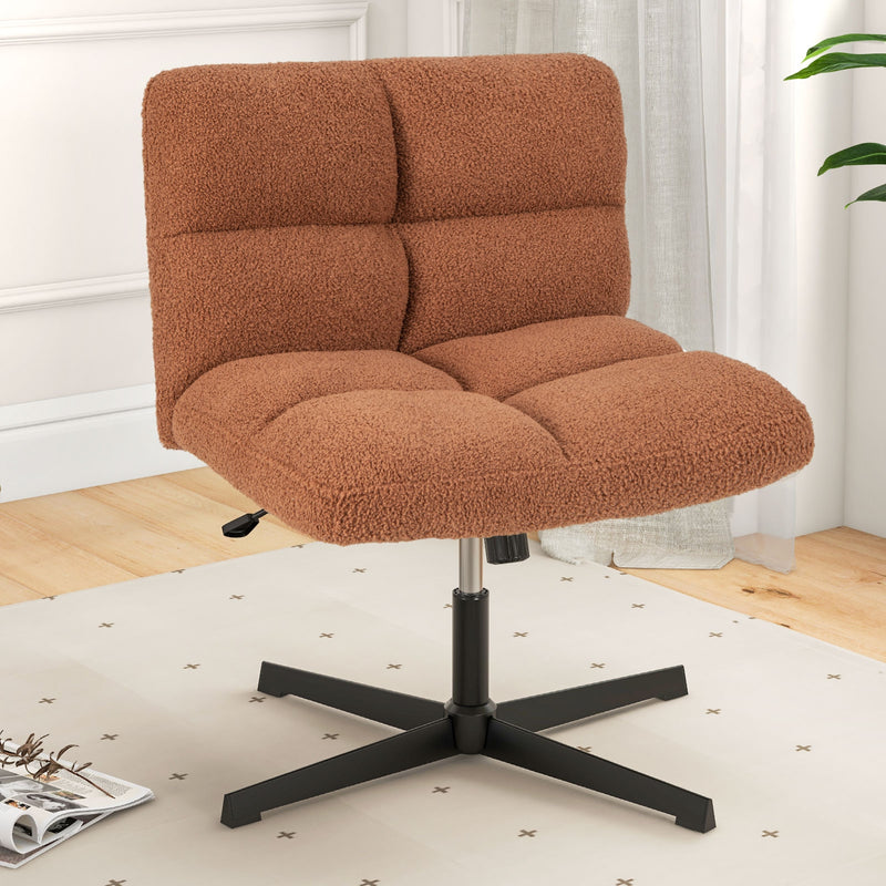 Office Armless Chair Cross Legged with Imitation Lamb Fleece and Adjustable Height-Brown