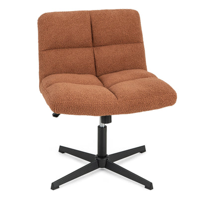 Office Armless Chair Cross Legged with Imitation Lamb Fleece and Adjustable Height-Brown