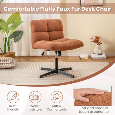 Office Armless Chair Cross Legged with Imitation Lamb Fleece and Adjustable Height-Brown