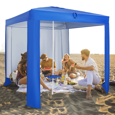 Beach Canopy Tent with Detachable Sidewall and Folding Table-Blue