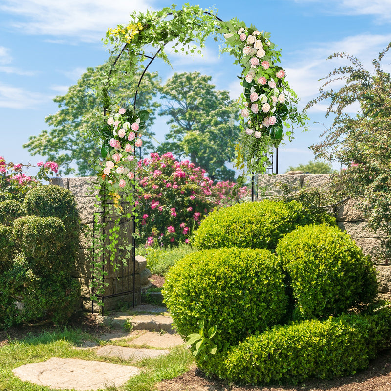 7.9 Feet Metal Garden Arch Backdrop Stand with Fence for Climbing Plants-Black