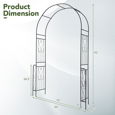 7.9 Feet Metal Garden Arch Backdrop Stand with Fence for Climbing Plants-Black