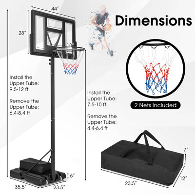 4.25-10 Feet Adjustable Basketball Hoop System with 44 Inch Backboard-B