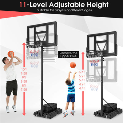 4.25-10 Feet Adjustable Basketball Hoop System with 44 Inch Backboard-B